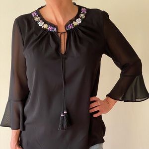 T Tahari sheer beaded blouse